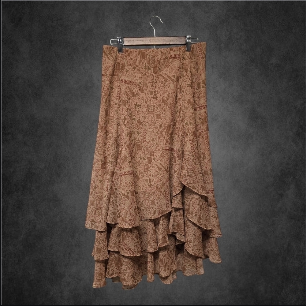 Coldwater Creek Vintage Brown Tiered Floral Midi Skirt Boho Petite XS - Picture 4 of 10